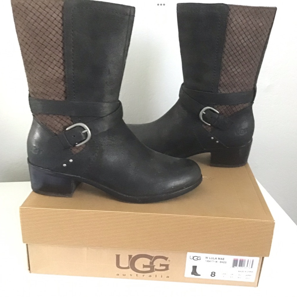UGG Lula Mae Suede Black & Espresso Brown Boots
